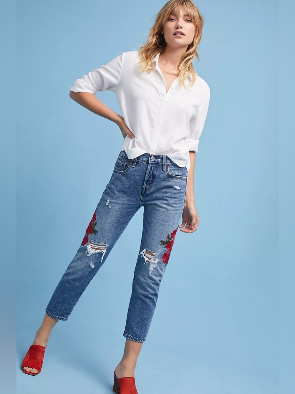 Levi's 501 Cropped Taper Embroidered Jeans